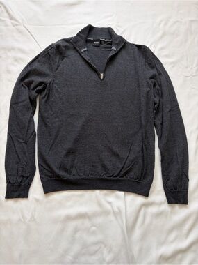 Hugo Boss Dark Charcoal Zip-Up Sweater